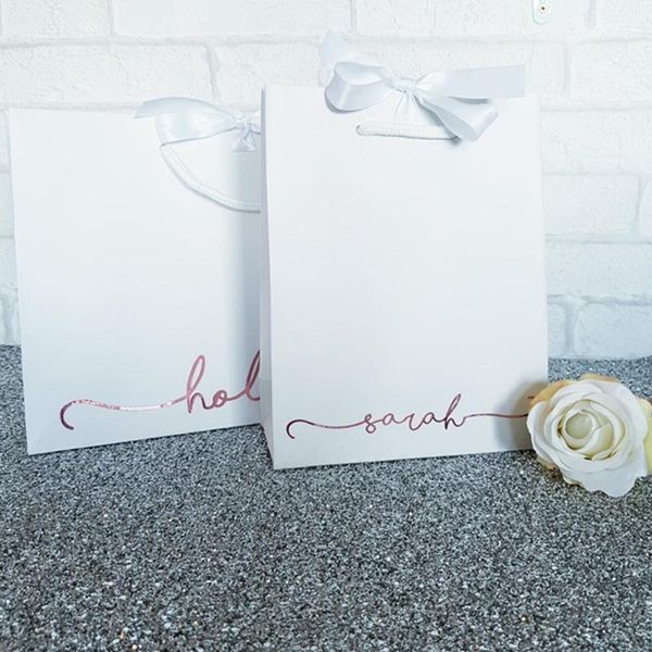 

gift wrap personalised bag luxury white with ribbon rose gold wedding bridesmaid bridal party