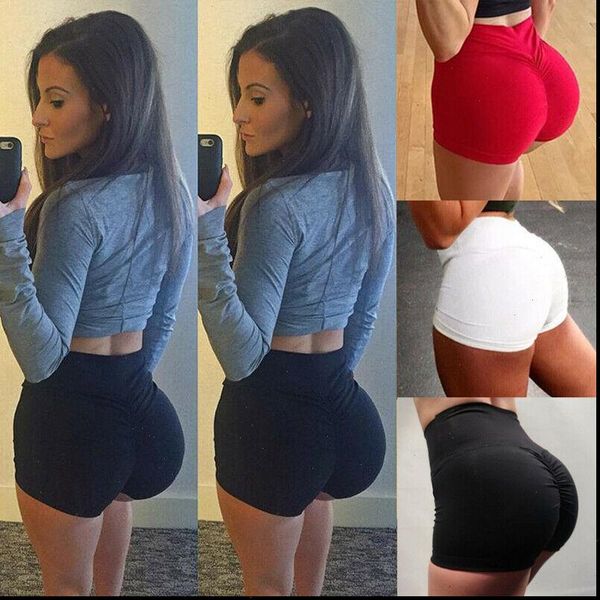 

women short shorts fitness sport high waist gym running jogging trousers solid color elastic ladies bottom, White;black