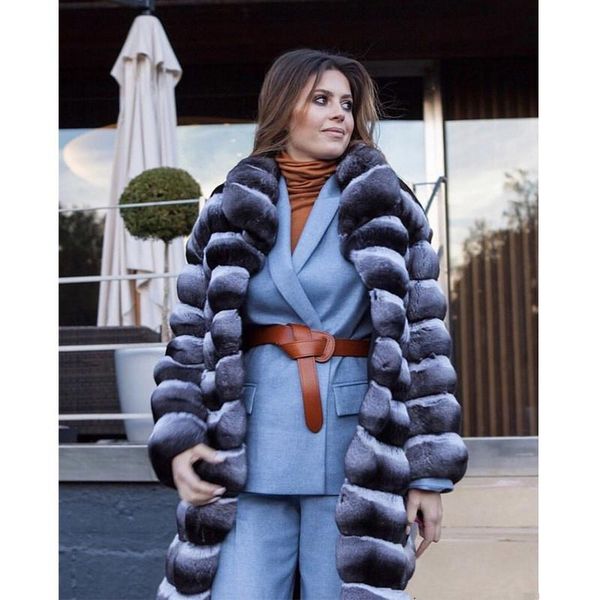 

women's fur & faux fursarcar fashion genuine rex elegant female natural rabbits clothes thick warm winter women wrap coat, Black