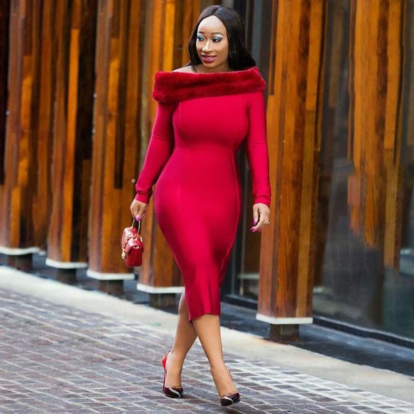 

party dresses women dress 2021 autumn winter red mid-calf one word collar fashion temperament commute long sleeve split fork sexy, White;black