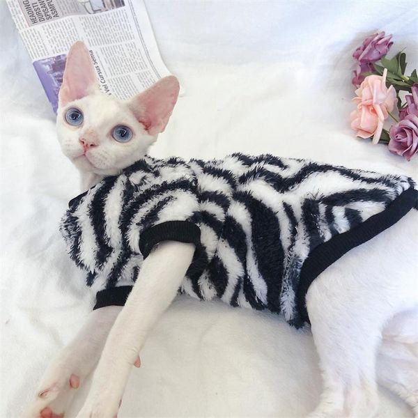 

cat costumes zebra thick warm apparel double-sides fleece kitty costume outfits fall winte devin hairless clothes sphynx