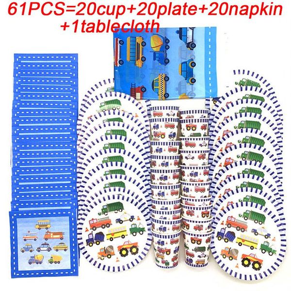 

disposable dinnerware christmas cartoon car party plate napkins tablecloth cup construction vehicle birthday supplies tableware set