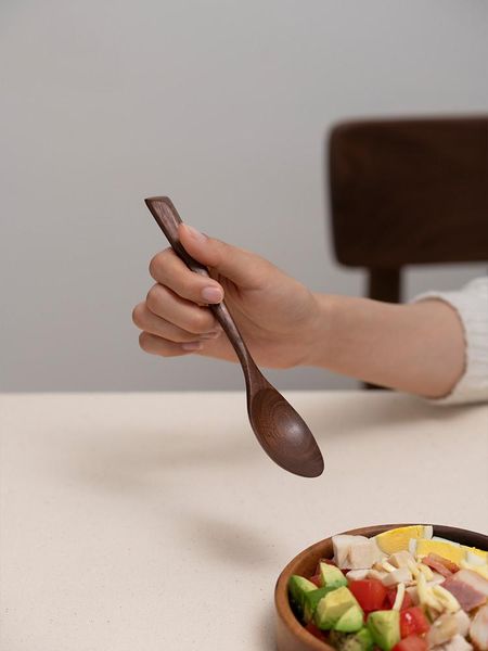 

spoons japan style black walnut wooden soup/rice/honey spoon tableware with long handle retro kitchen utensil cutlery set