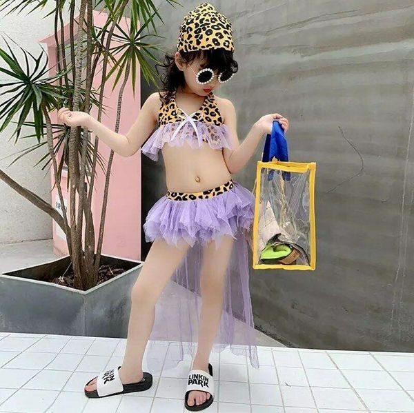 

3pcs toddler kids baby girls clothes kid's swimwear leopard printed bikini set lace swimsuit fashion swimming outfits one-pieces, Black