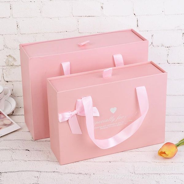 

hand gift pink bow box bag custom candy wedding valentine's day birthday party baby shower wrap