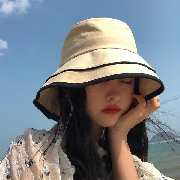 

wide brim hats net red fisherman hat female basin sun spring and summer retro bucket women, Blue;gray
