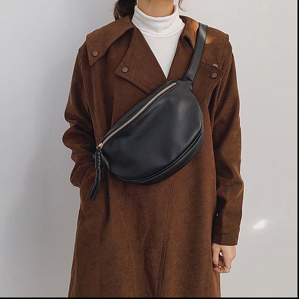 

fashion waist fanny pack bag large capacity crossbody chest banana pu leather ladies belt