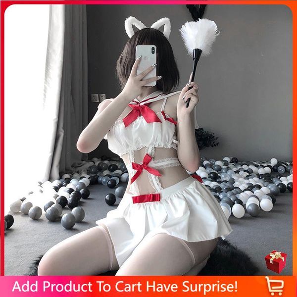 

bras sets erotic bowknot cat maid cosplay lingerie bra white set lesbian devil temptation roleplay costumes uniform for women, Red;black