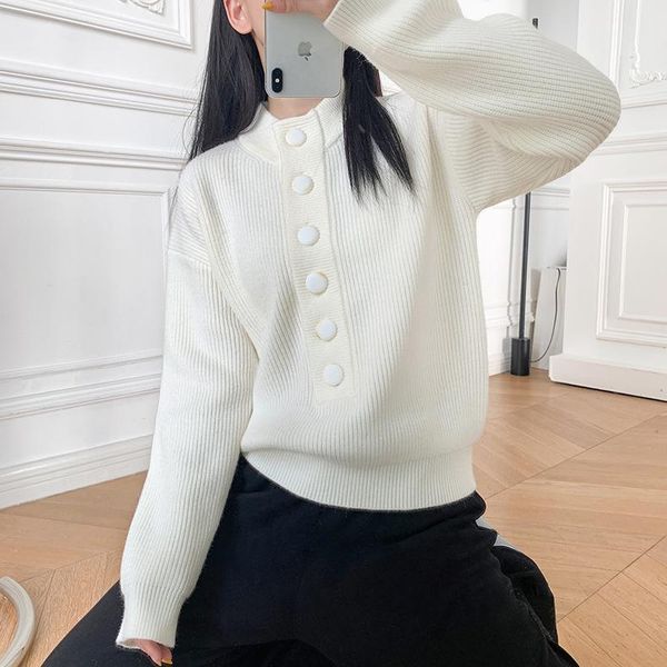 

women's sweaters women fashion knitted sweater single-breasted long sleeve ladies stripes soild color knitwear femme pull 2021 autumn w, White;black