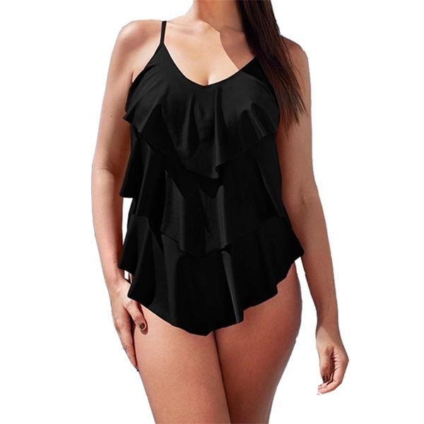 Costume da bagno con volant Donne mature Copricostume da bagno Costumi da bagno Dimagrante Vintage Retro Tuta Costumi da bagno Monokini Plus Size 3XL 210521