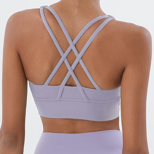 

yoga outfit soft nude sports bra back cross push up shockproof fitness gym bras crop women plain workout
