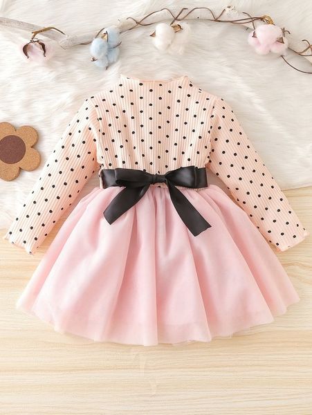 

baby polka dot print belted dress she02, Red;yellow