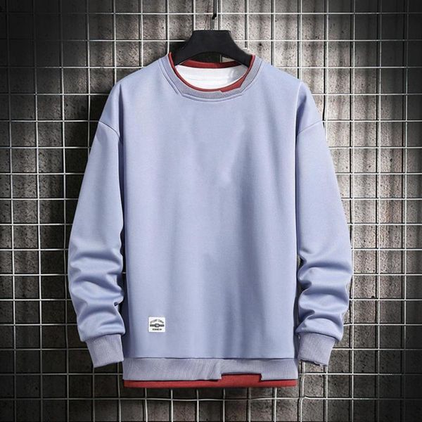 

men's hoodies & sweatshirts men sweatshirt solid color long sleeve casual double-layered pullover o neck round loose, Black