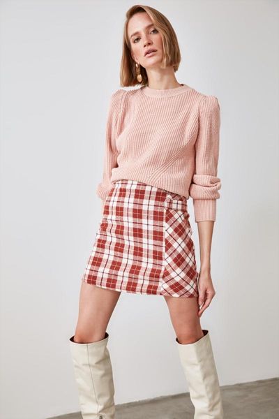 

skirts trendyol plaid skirt twoaw21et0628, Black