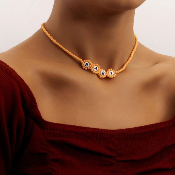 

pendant necklaces boho ethnic seed bead choker flower letter chain necklace for women silver color collar party fashion jewelry gift