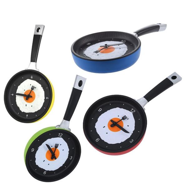 

frying pan clock with fried egg - novelty hanging kitchen cafe wall clocks