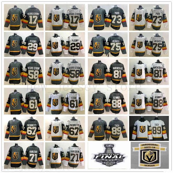 

vegas golden knights jersey hockey 29 marc-andre fleury 88 nate schmidt 81 jonathan marchessault 89 alex tuch 58 vegas strong brandon pirri, Black;red