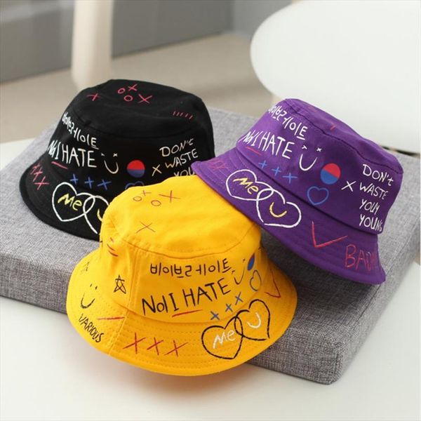 

spring summer childrens bucket cap outdoor travel leisure sunscreen kids hats fashion simple alphabet fisherman hat, Blue;gray