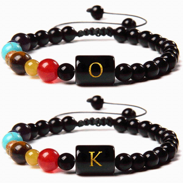 

beaded, strands ok bracelets natural 7 chakra bracelet men tiger eye stone bangle black onyx beads 26 letters charm pulsera women braid jewe