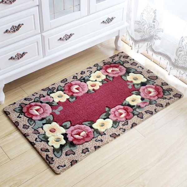 

carpets soft hallway entrance doormat european retro flowers area rug carpet anti-slip kitchen bathroom mat pastoral 40x60cm