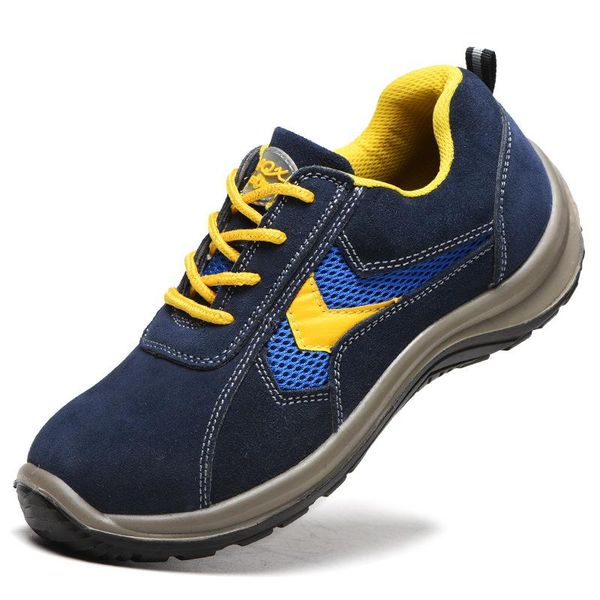 

boots plus size men's leisure breathable steel toe caps work safety shoes cow suede leather shoe worker platform security zapato, Black