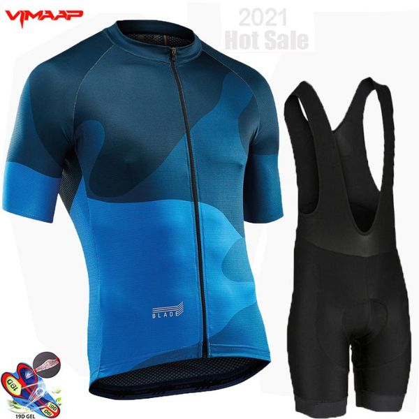 

racing sets 2021 summer cycling jersey set men short sleeve 19d bib shorts suit mtb ropa ciclismo maillot bicycle clothing, Black;blue