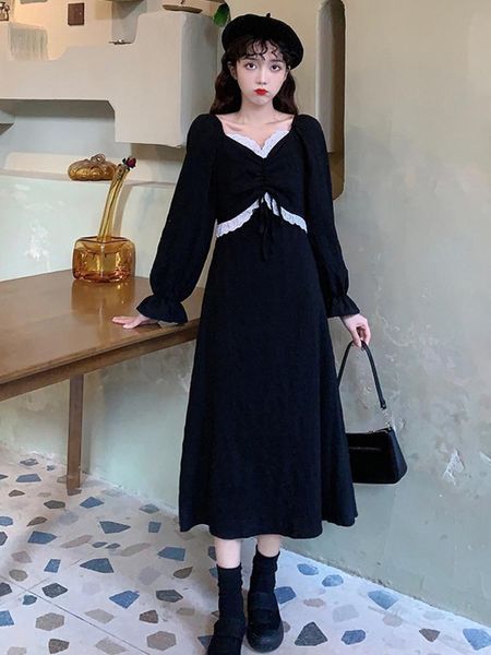 

spring and autumn 2021 sweet dress black casual dresses, Black;gray