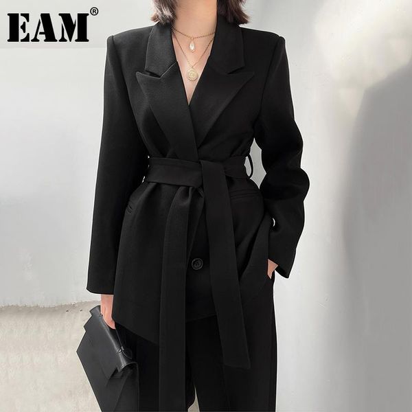 

women's two piece pants [eam] wide leg bandage suit lapel long sleeve black loose fit women fashion tide spring autumn 2021 1de1719, White