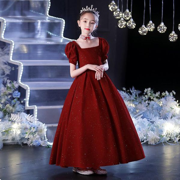 

girl's dresses european style girl wedding dress short sleeve exquisite princess for party big tutu of 5-14 years old, Red;yellow