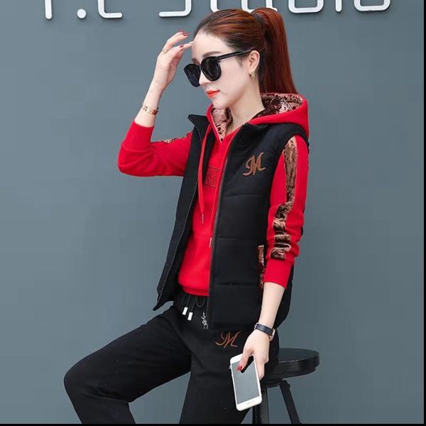 

plush urban sportswear autumn women tracksuits winter large casual three piece set fashion sweater vest pants, Gray