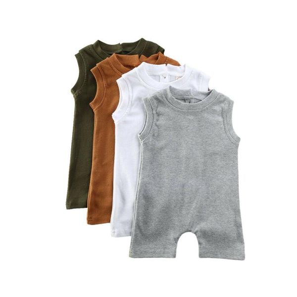 

jumpsuits 0-24m toddler baby boy&girls sleeveless jumpsuit solid color casual cotton bodysuits, Blue