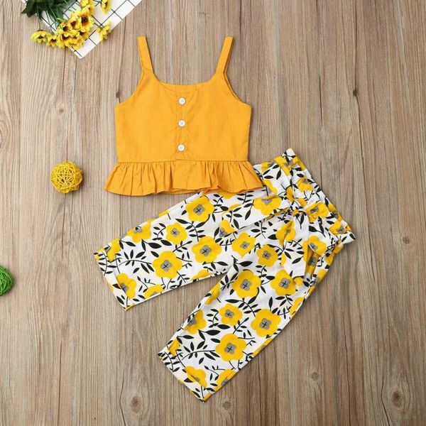 

toddler kids baby girls clothes crop flower long pants outfits set clothing sets, White