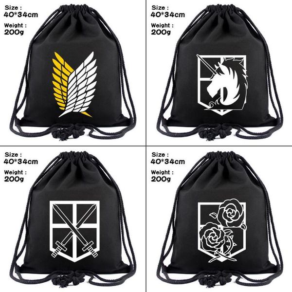 

attack on titan canvas drawstring bag boy girl school backpack travel casual bags chirldren storage pouch gift