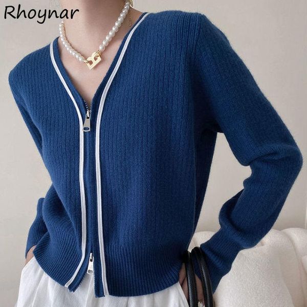 

women's knits & tees cardigan women sweater 5 colors zipper slim patchwork fashion cropped v-neck stylish knitted chandails mujer aesth, White