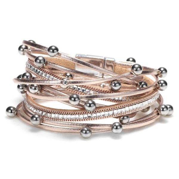 

charm bracelets 2021 fashion multi wrap leather bracelet for women pearl perle jewelry gift femme bransoletki damskie, Golden;silver
