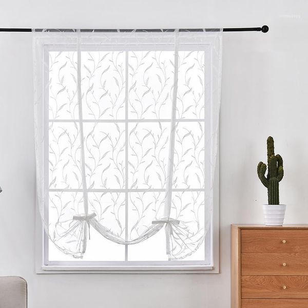 Gestickter Kurzvorhang für die Küche, Tüll, Fensterbehandlungen, Drapierpaneel, transparenter Voile, Wohnzimmer, Roman1