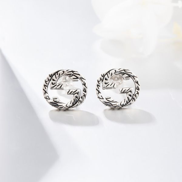 

design jewelry sterling silver s925 earrings three-dimensional carved double letter earrings for men and women, Golden
