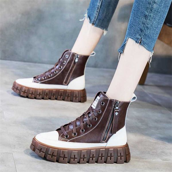 

boots 2021 leather rubber sole women thick bottom low short motorcycle, Black