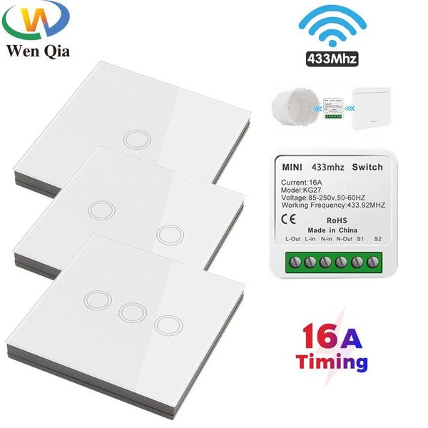 

smart home control touch light switch mini relay moudle 110v 220v 16a receiver 433 mhz wireless supports 2 way timing lamp fan