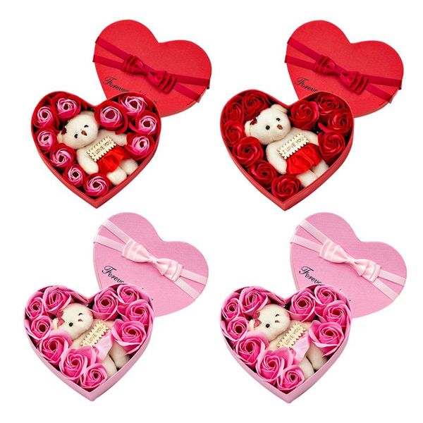 

soap flower gift box valentines day scented rose petals with bear presents wrap