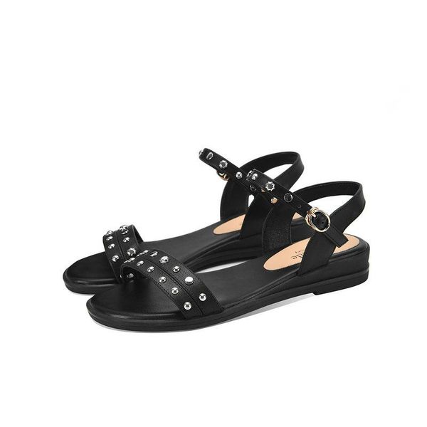 

sandals plus size 34-41 2021 genuine leather women wedges low heel summer casual shoes black ladies fashion