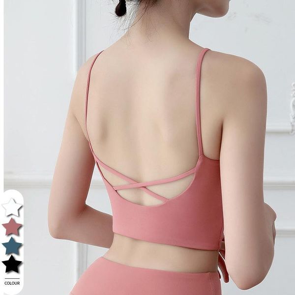 

gym clothing 2021 style underwear female push up cross-back wrap-around sports camisole render vest yoga paper bra, White;black