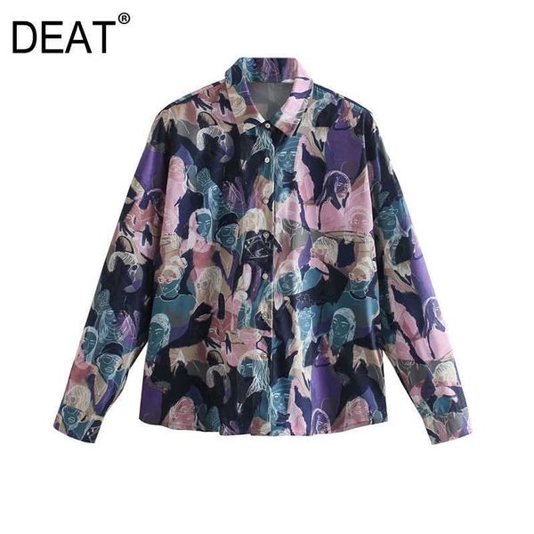 

[deat] summer fashion single-breasted printing long sleeve turn-down collar temperament women shirt 13c999 210527, White