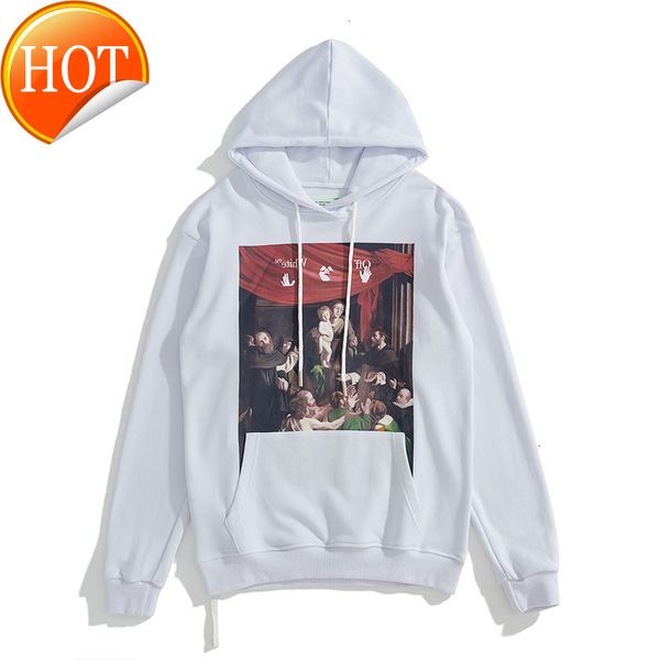 

autumn winter off religious and mural virgin arrstyle printed sweater style men women lovers tide br hooded thin style, Black