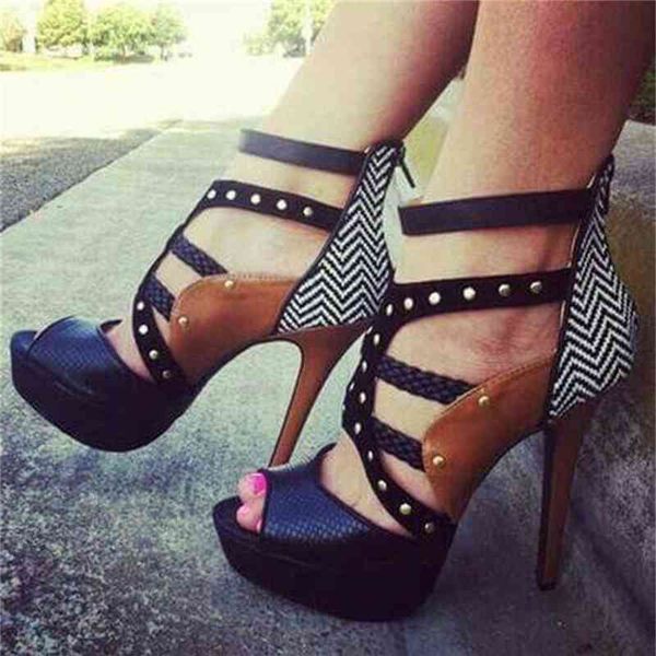 

sandals ol' women's platform sandals thin rivets with high-heeled peep toe black shoes i plus size 5-15 sr3p