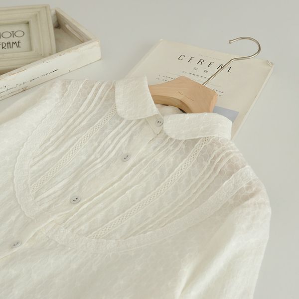 

women's blouses & shirts lamtrip peter pan collar cotton embroidery mirror lace stitch long sleeve white shirt blouse female 2021