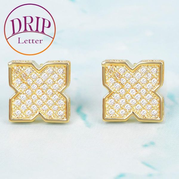 

flower shape men's women stud earring gold color charm full cubic zircon fashion hip hop screw back earrings jewelry, Golden;silver