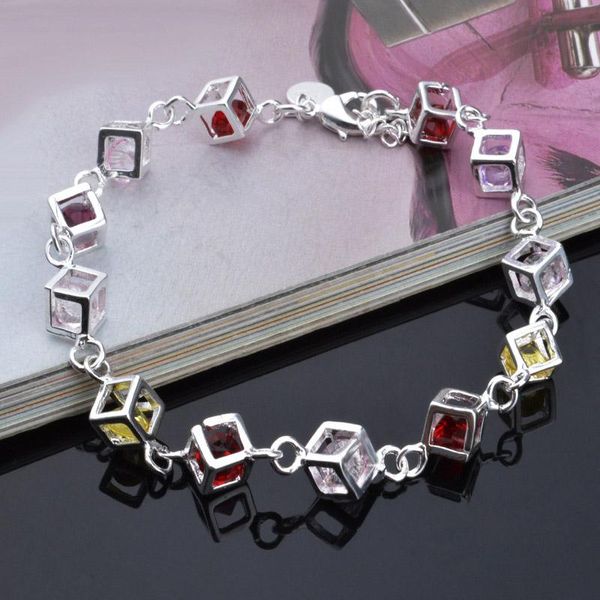 

charm bracelets sweet valentine's gifts shining multicolor rubic cube zircon stone charms bracelet for women ladies party jewelry, Golden;silver