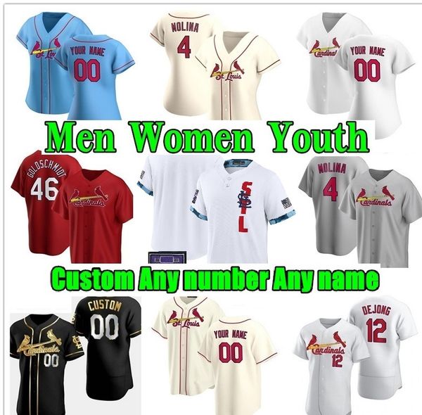 

2021 custom men women youth 28 nolan arenado baseball jerseys 46 paul goldschmidt 4 yadier molina 1 ozzie smith 25 dexter fowler jersey, Blue;black