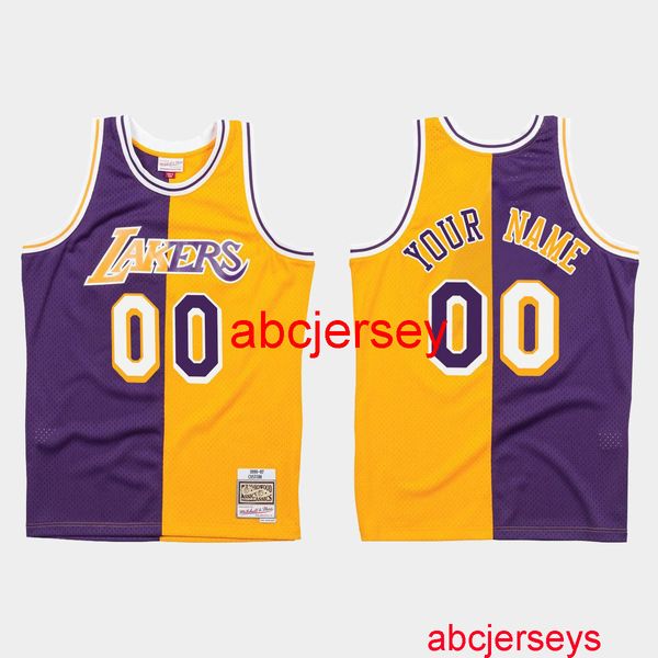 

stitched los angeles custom split purple gold jersey any name number, Black